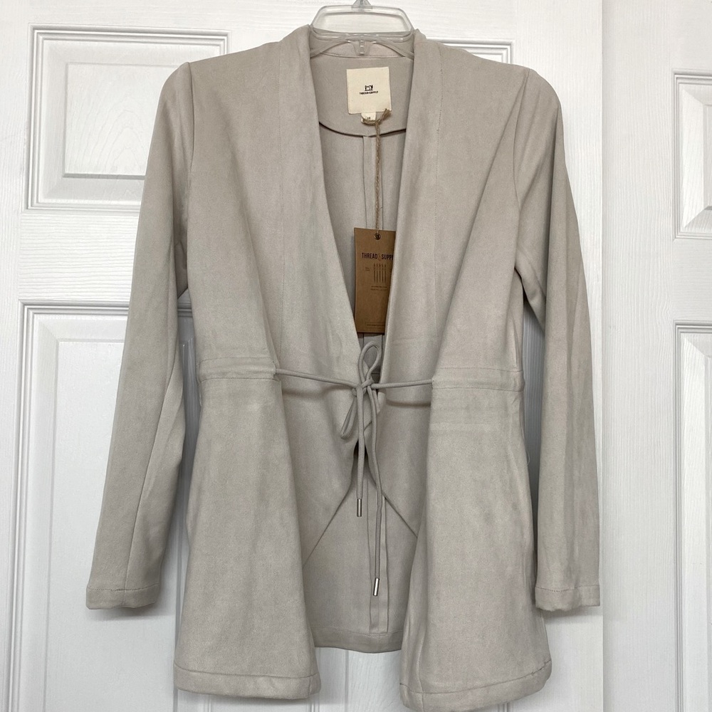 Thread & Supply Drawstring Waist Soft Brushed Feel Light Gray Jacket Sz XS NWT